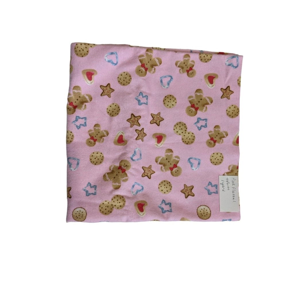 Pink Flannel Fabric 1 Yard 44 Wide Gingerbread Man Cookie Holiday Christmas